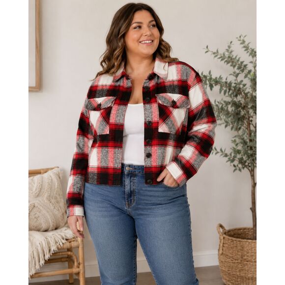 BB Dakota Tops - BB Dakota Steve Madden Plaid Shacket XXL Red Black White Button Shirt Jacket
